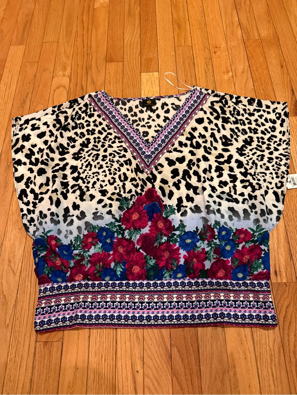 JM Collection Multicolor Leopard & Floral V-Neck Tunic